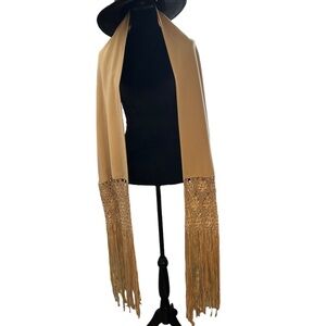 Vintage Handmade wool with silk woven fringe scarf shawl wrap